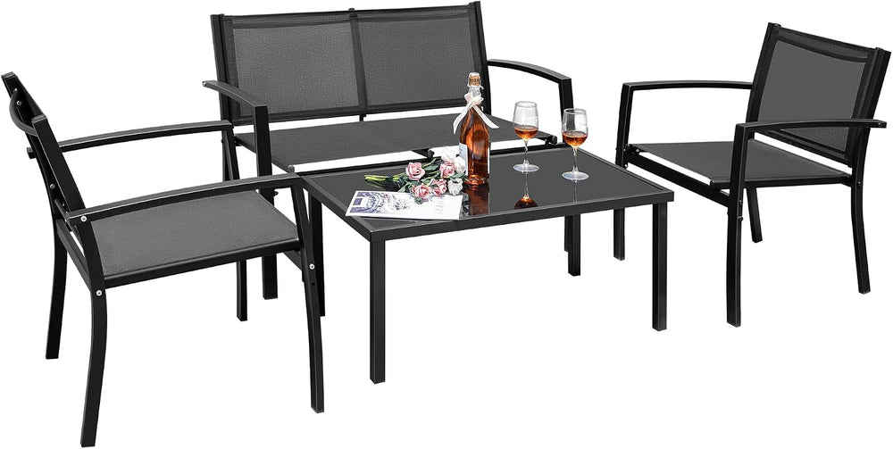 Flamaker 4 Pieces Outdoor Patio Furniture Textilene Modern Conversation Black...