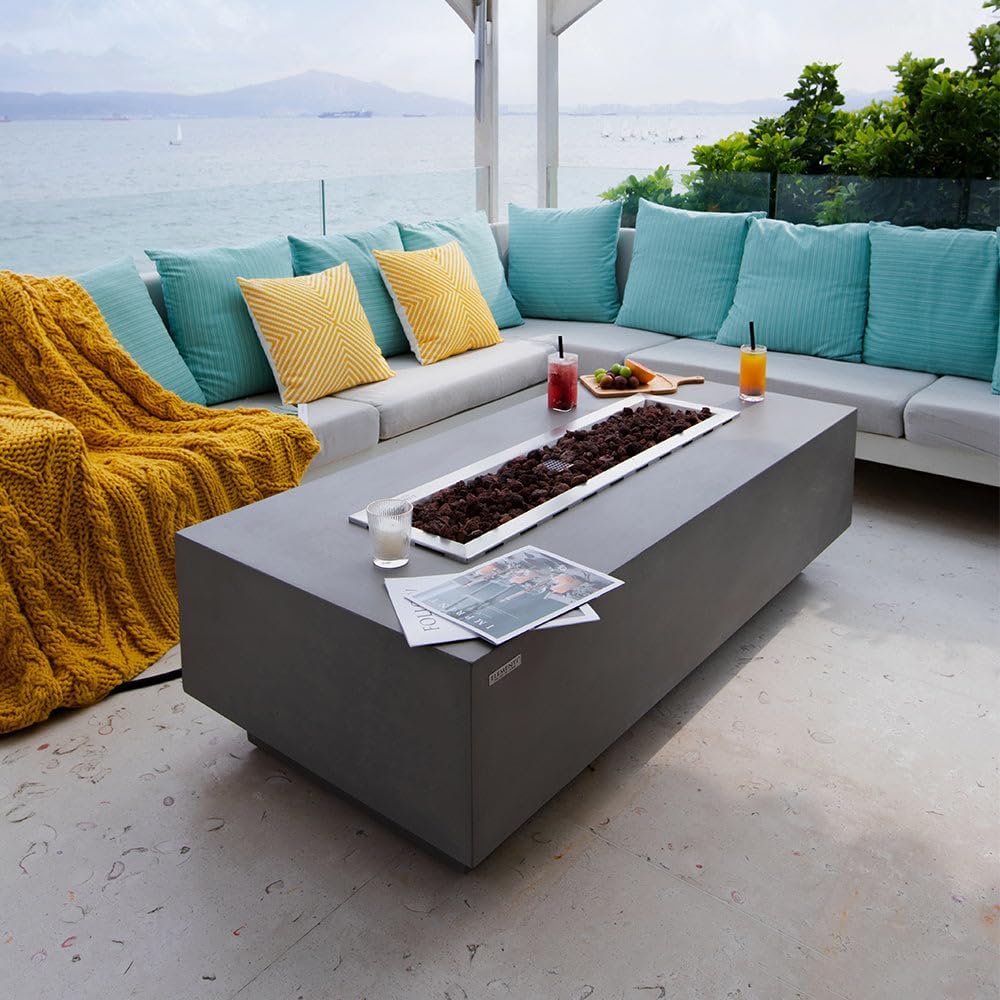 Granville Concrete Fire Pit 60" x 27" Outdoor Patio Firepit Include...