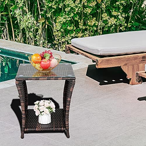 Wicker Rattan Side Table, Outdoor Square Rattan Coffee Table End Table Patio ...