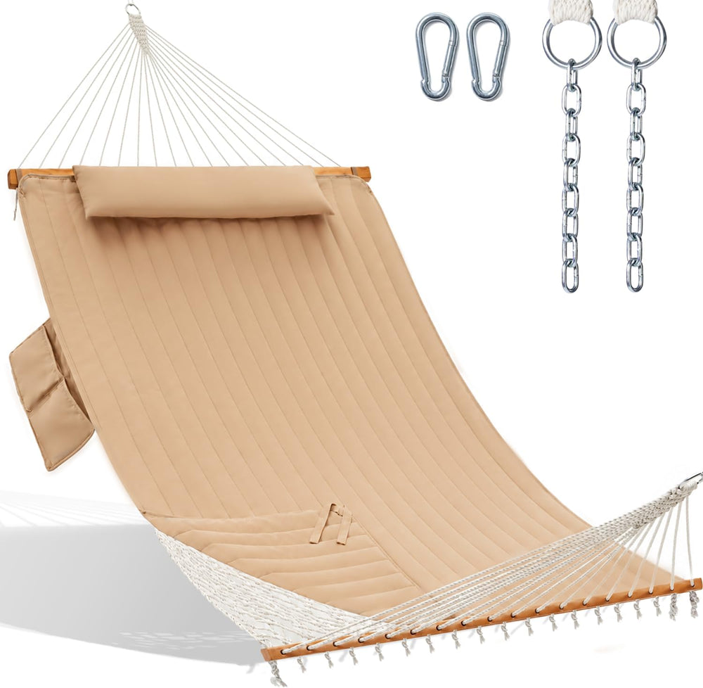 GAFETE 12FT 2 Person Handwoven Rope Hammock for Outside with Removable Pad