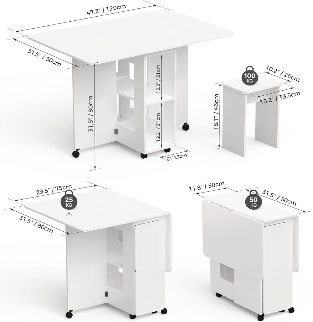 Mondeer Folding Dining Table with 4 Chairs for Small Spaces, White