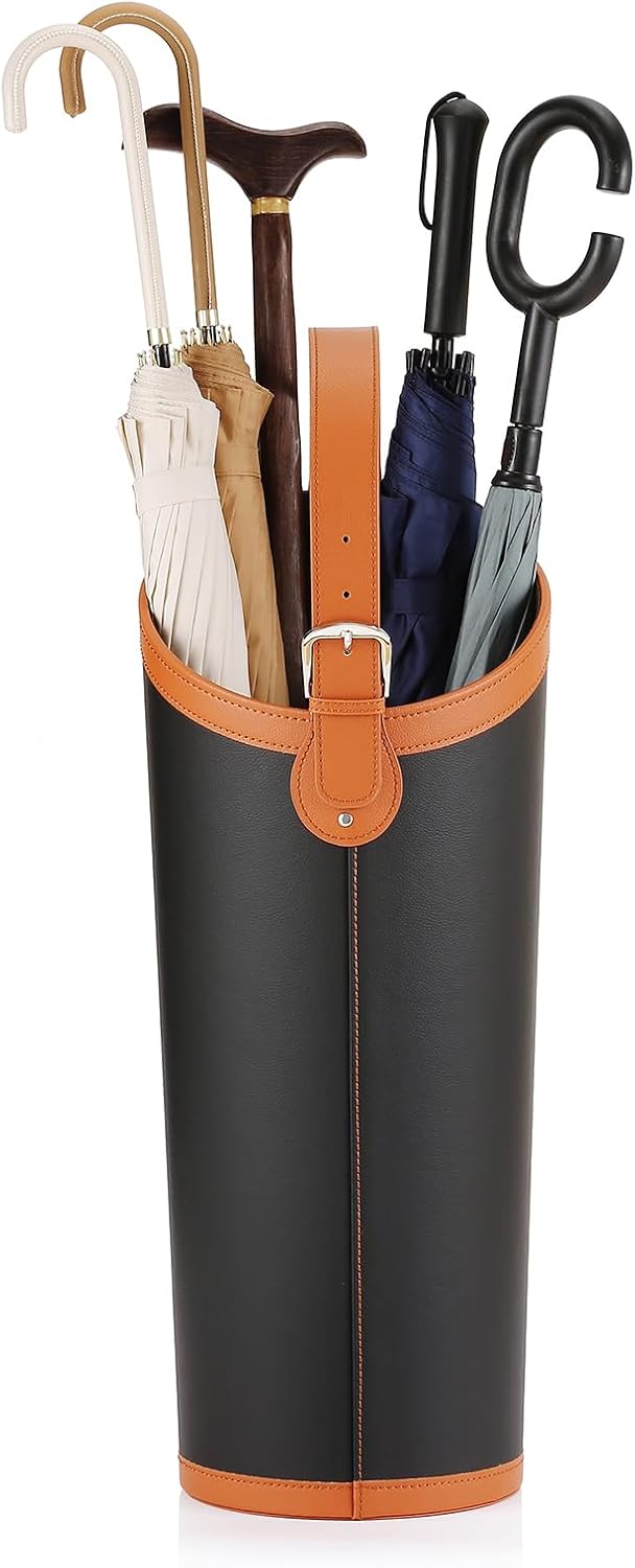 Faux Leather Large Umbrella Holder Entryway，Modern Black Umbrella Rack Stand ...