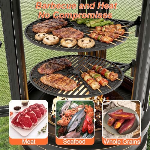 Gotland 2 in 1 Metal Chimenea with Grill, Outdoor Fire Pit with Adjustable Gr...