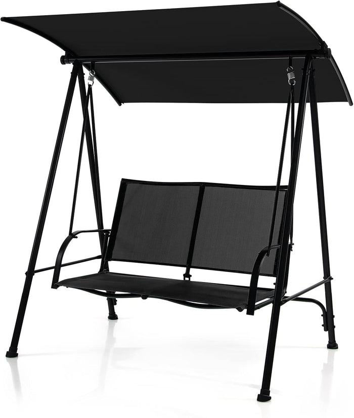 Tangkula 2 Person Porch Swing with Adjustable Canopy, Black