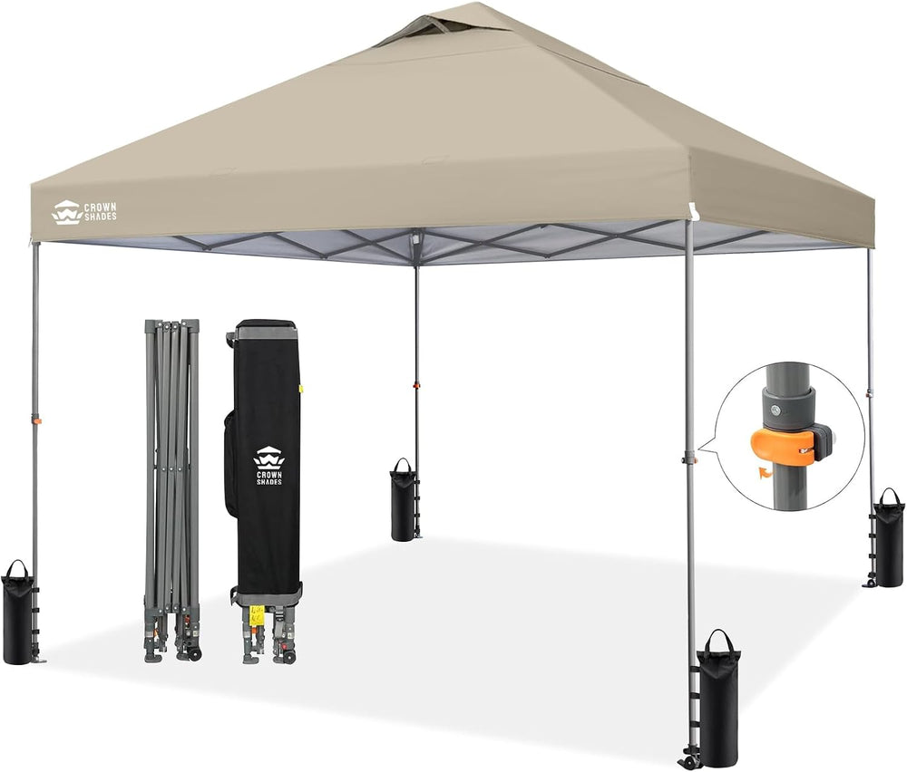 CROWN SHADES 10x10 Pop Up Canopy Tent,Outdoor Canopy, Khaki