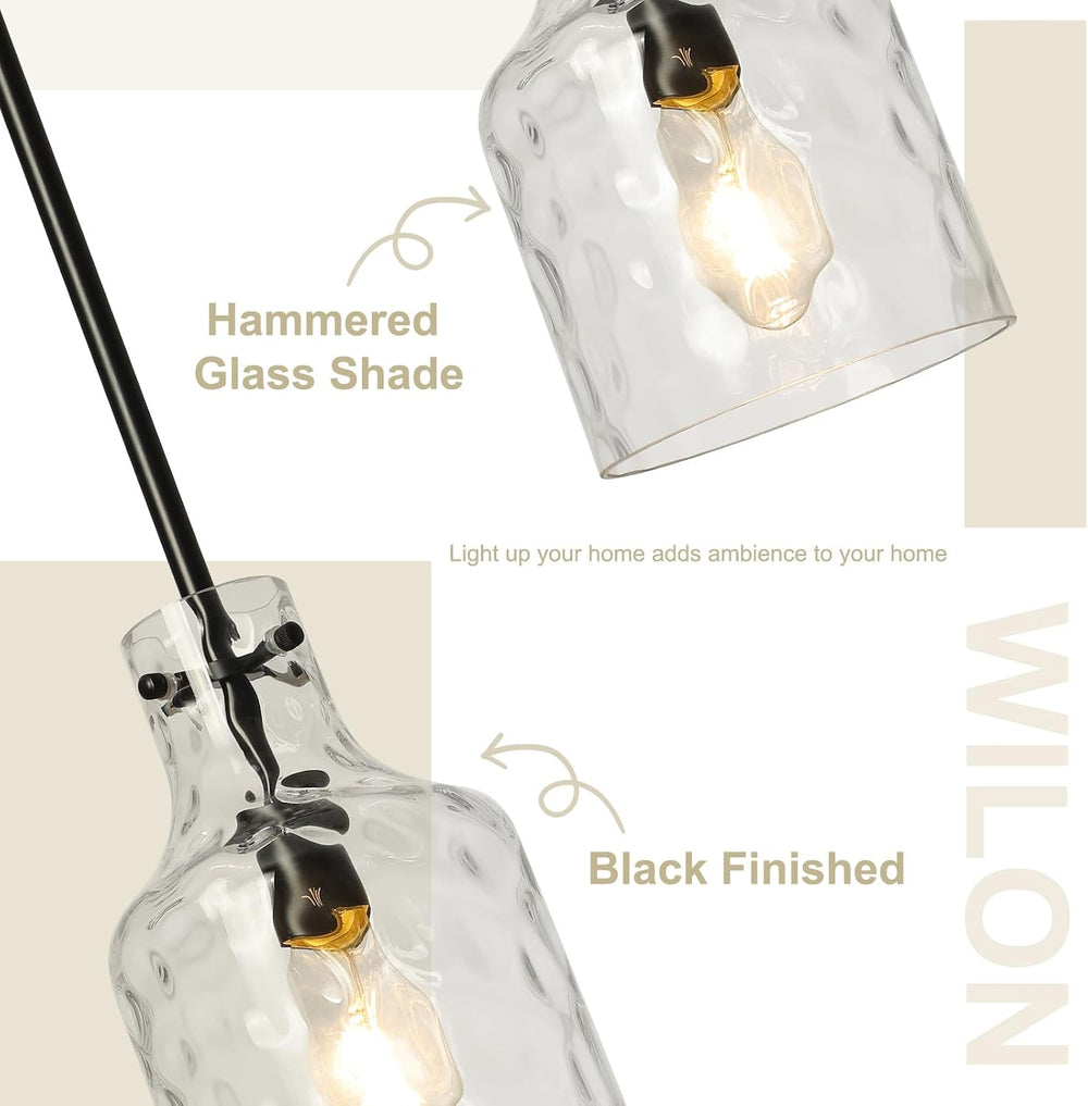 WILON Industrial Glass Pendant Lights for Kitchen Island, Modern Black Panden...