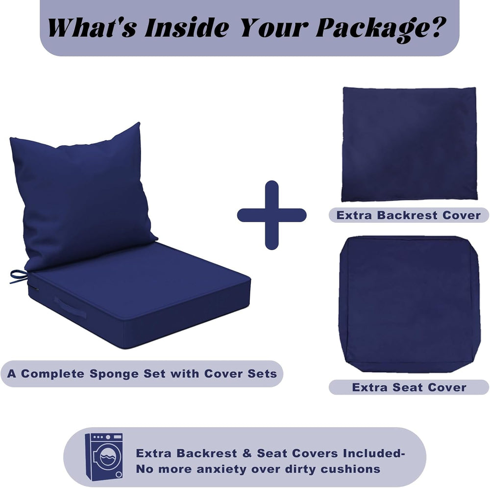 Outdoor Cushions 24x24 Inch, Waterproof Fade Resistant, 2 Covers, Blue