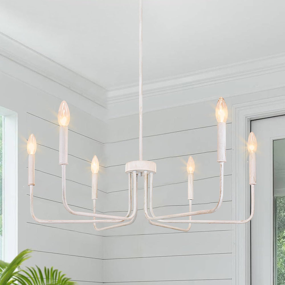 6 Light French Country Chandelier, 28.74" White Dining Room Light Fixtures