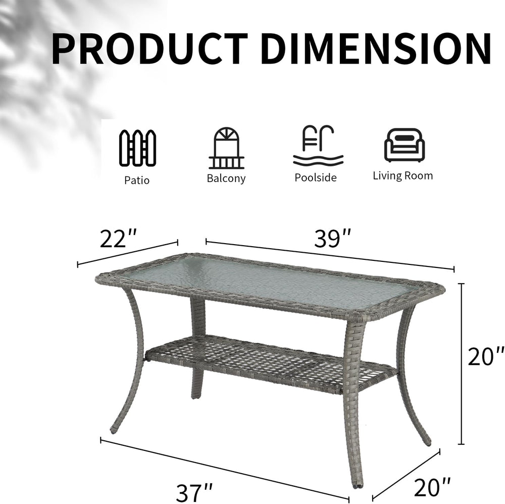 VINGLI Outdoor Coffee Table with Storage Wicker Patio Coffee Table, Tempered ...