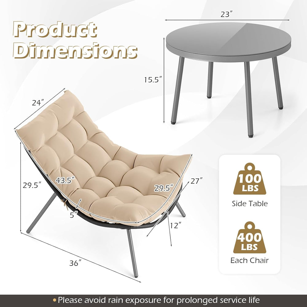 Tangkula 3 Pieces Patio Furniture Set, Outdoor Rattan Wicker Bistro Conversat...
