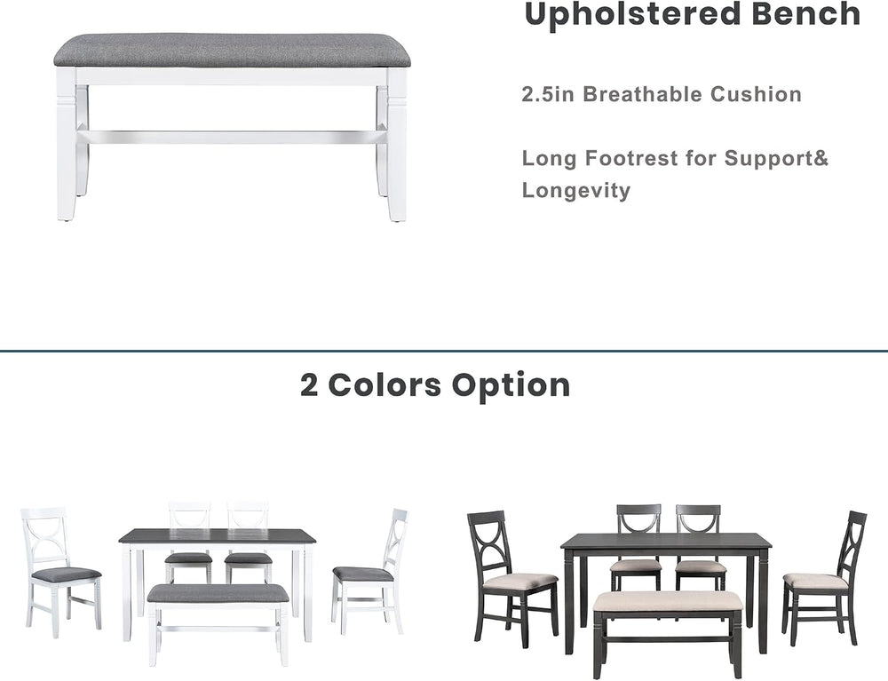 LUMISOL Farmhouse Dining Table Set for 6, Farmhouse Kitchen Table Set with 4 ...