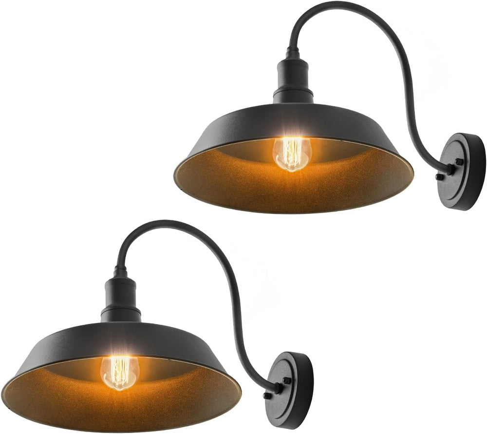 mirrea Farmhouse Outdoor Gooseneck Barn Wall Light, Matte Black, 14", 2 ...