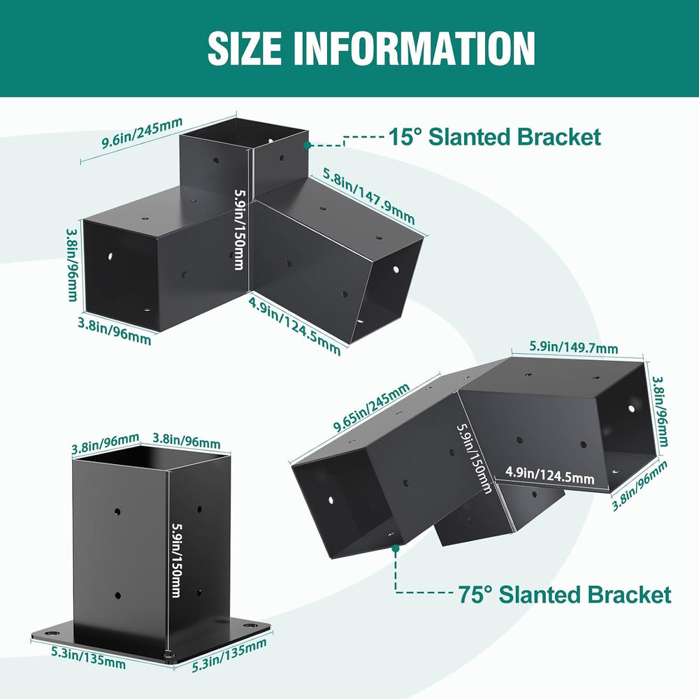 HAYOHRT 15° Pergola Brackets 75° Corner Bracket with Post Base Gazebo Kit for...