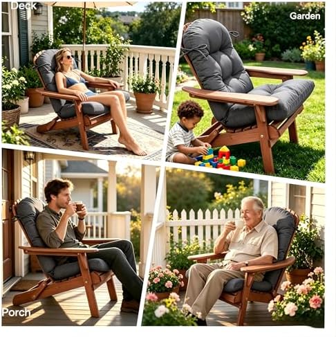 QILLOWAY Outdoor High Back Chair Cushion for Adirondack, All Weather Rocking ...