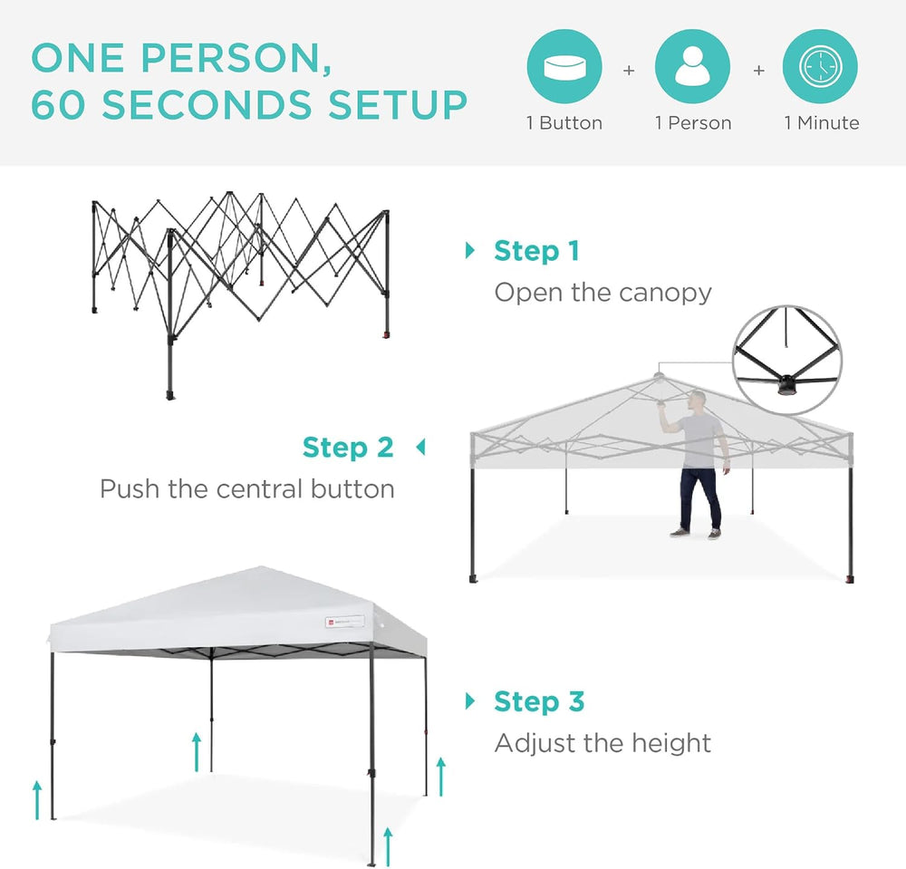 Best Choice Products 8x8ft Pop Up Canopy Tent, Outdoor Shade, 1 Person 1 Minu...