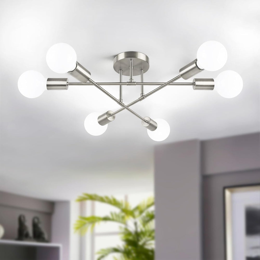 Modern Sputnik Chandelier, 6-Light Ceiling Light Fixture, Brushed Nickel