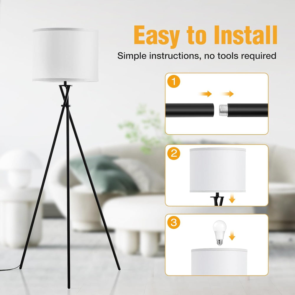 Black Tripod Floor Lamp, 61” Floor Lamps for Living Room with Rotary Switch