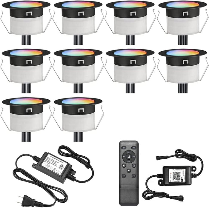 LED Deck Lights Kit, 10 Pack Φ1.22" Low Voltage WiFi Smart Recessed RGBW Deck Lighting with App/Voice Control, Waterproof IP67 In Ground Landscape Lighting for Outdoor Stairs Steps Floor Decor, Black