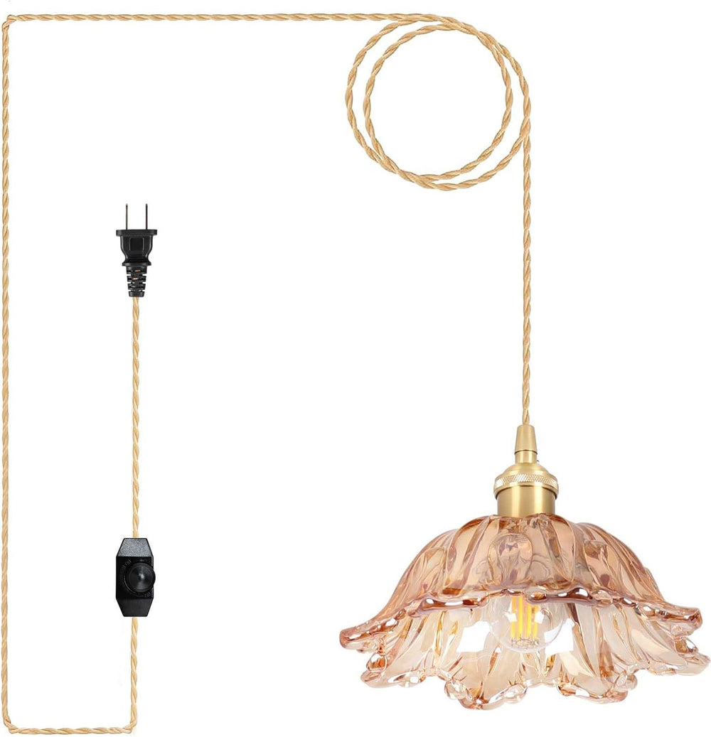 Plug in Pendant Light Fixtures,Hanging Light Fixture Amber Glass Pendant Ligh...