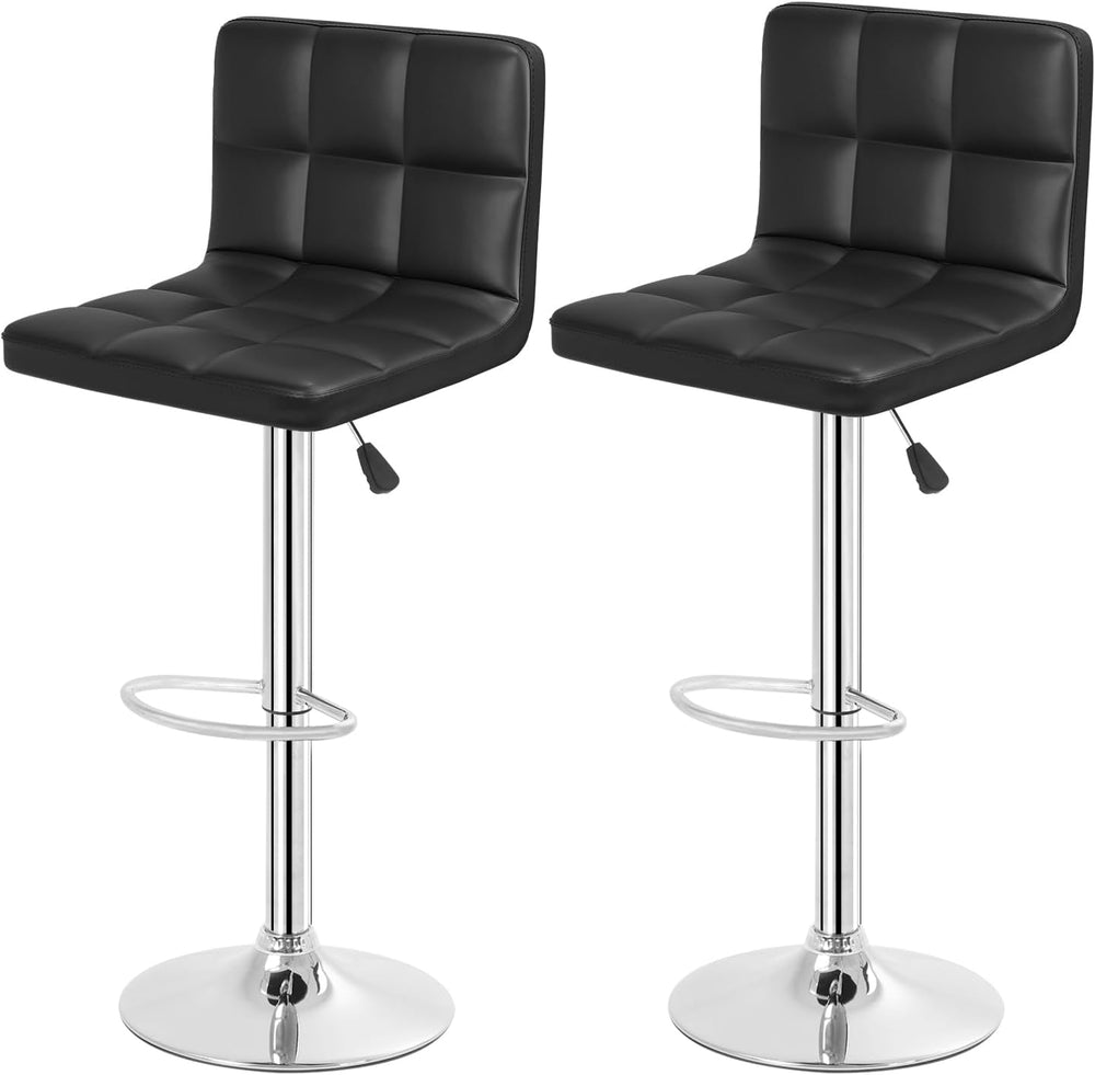 BestOffice | Bar Stools with Backrest | Black, Set of 2 | PU Leather