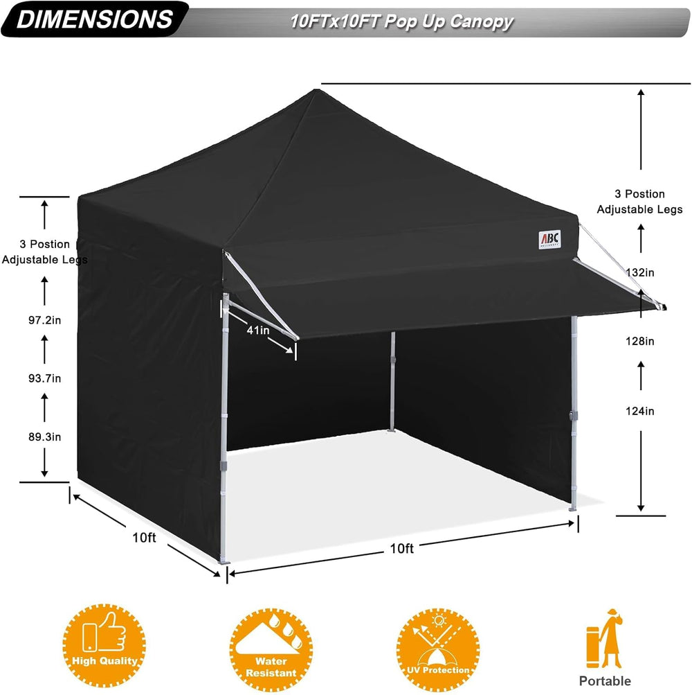 ABCCANOPY 10x10 Commercial Pop up Canopy Tent with Awning Sidewall,Black