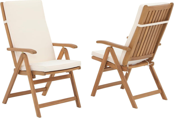 OC Orange-Casual Folding Patio Dining Chair Set of 2, Wood Chair, Beige