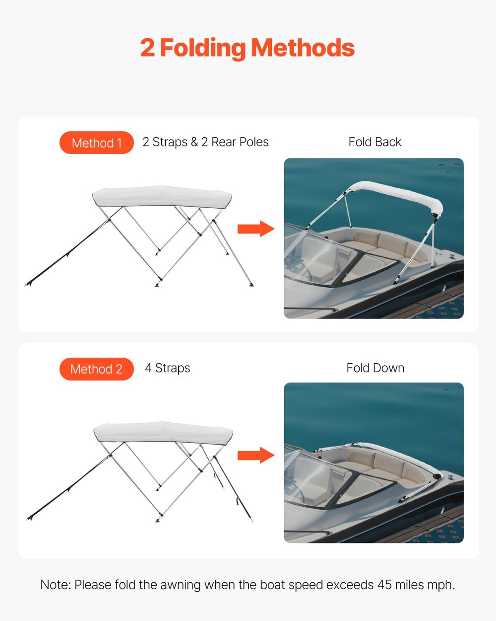 VEVOR 3 Bow Boat Bimini Tops, 600D Polyester Canopy with Aluminum Alloy Frame...