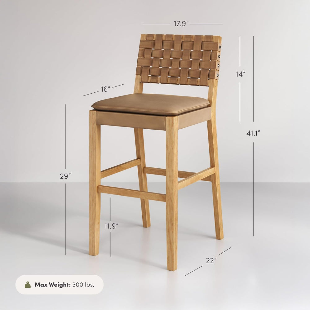 Nathan James Cohen Mid-Century Modern 29 in. Wood Bar Stool, Upholstered Faux...