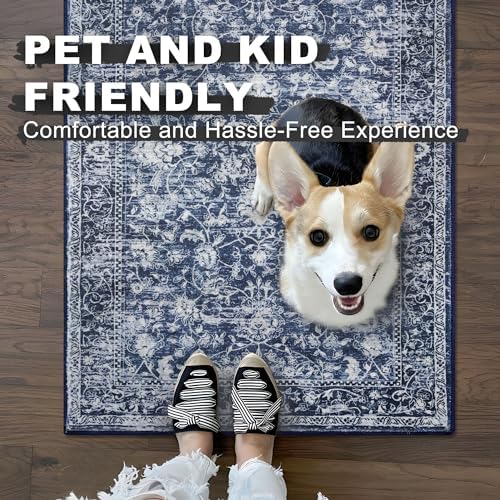 KILOCOCO Hallway Runner 2x6 Washable Runner Rug Non-Slip Kitchen Rug, Blue