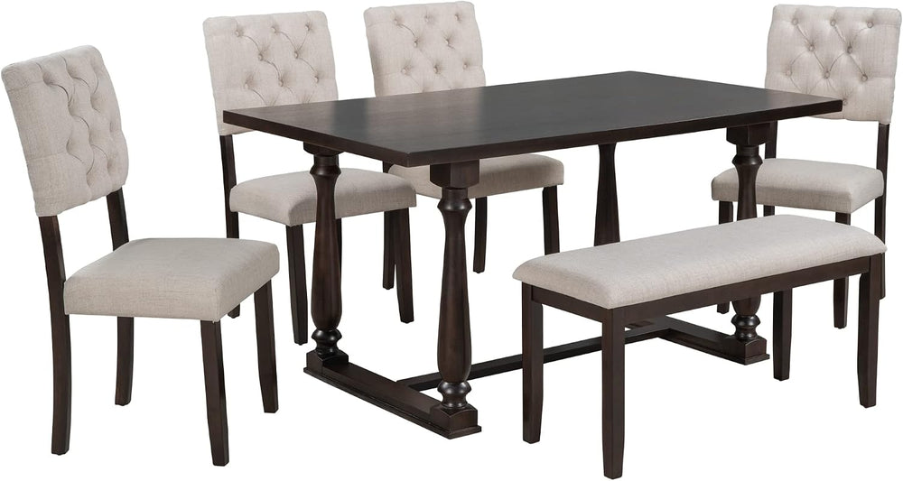 Merax 6-Piece Modern Dining Table Set for 4-6, Classic Dining Table Set with ...