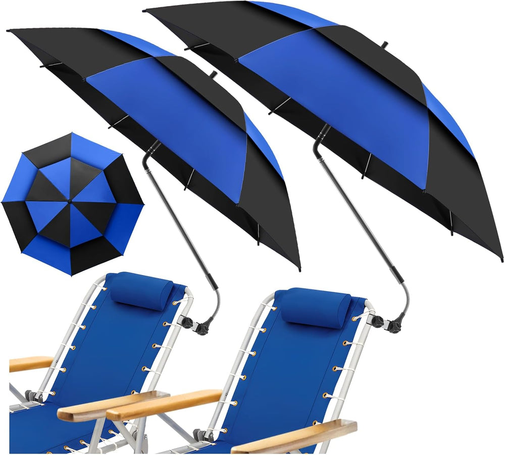 48.6" Double Canopy Beach Umbrella with Clamp, UPF50+ Beach Chair Umbrel...