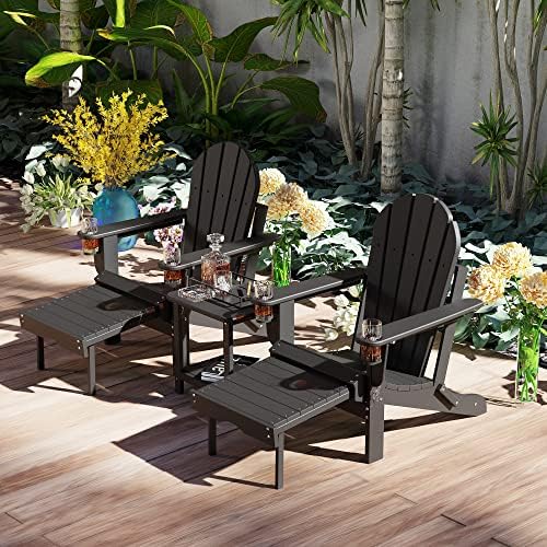 Sundale Outdoor Folding Plastic Adirondack Chair with Footrest 2 Cup Holder o...