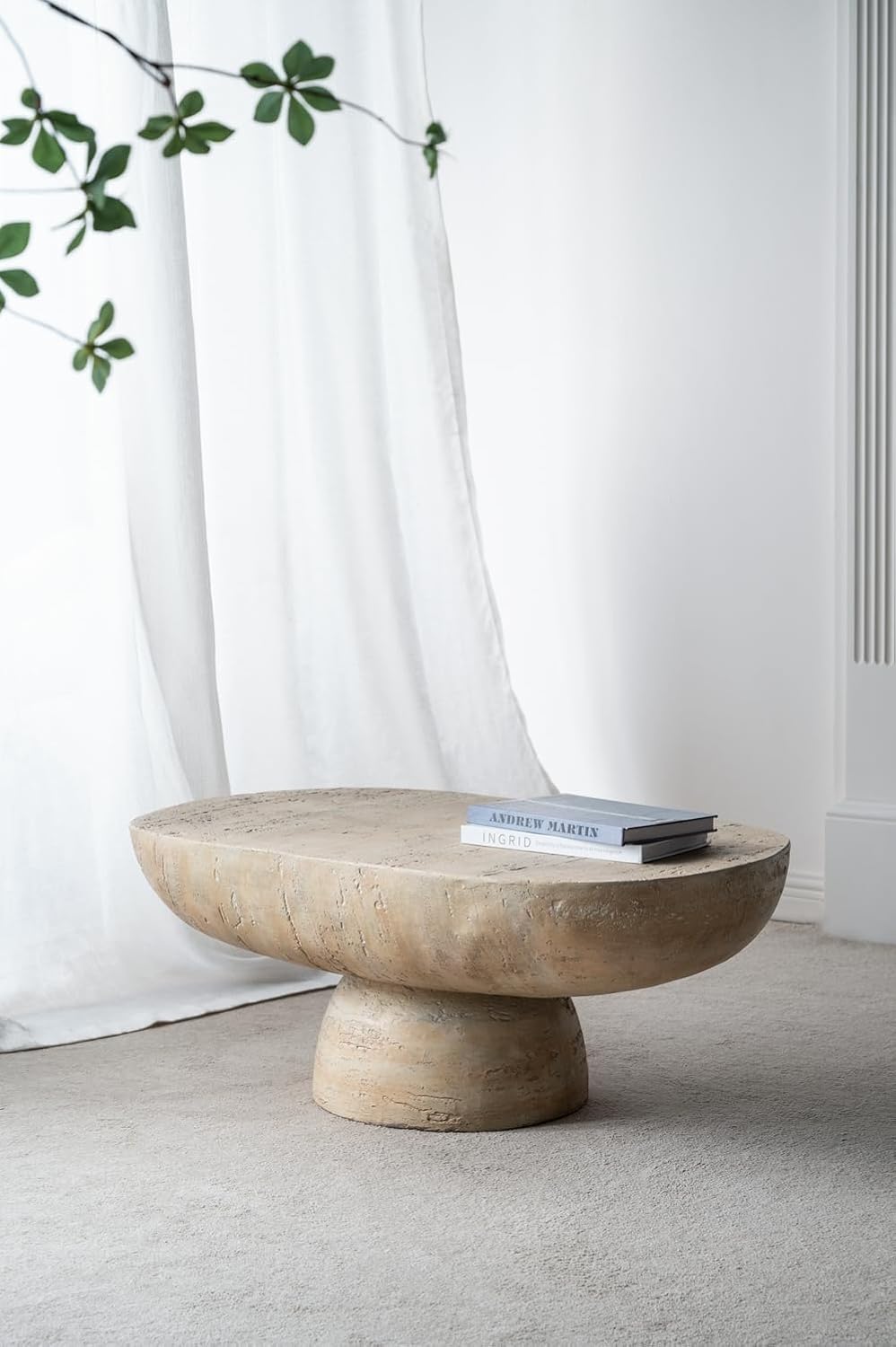 WILLIAMSPACE 36" Oval Coffee Table, Modern Faux Stone Circle Center Tabl...