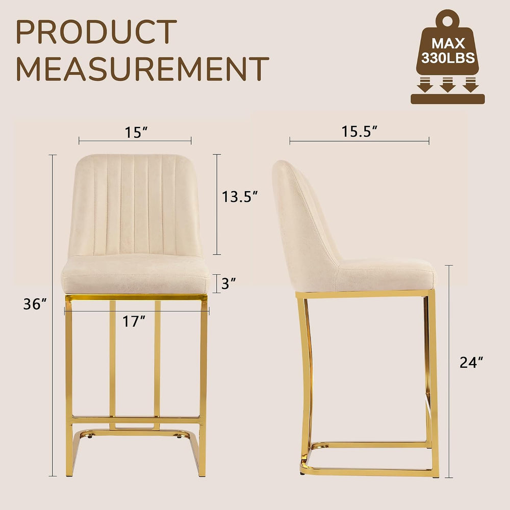 LSSBOUGHT Counter Height Bar Stools Set of 4, Beige Counter Stools with Back ...