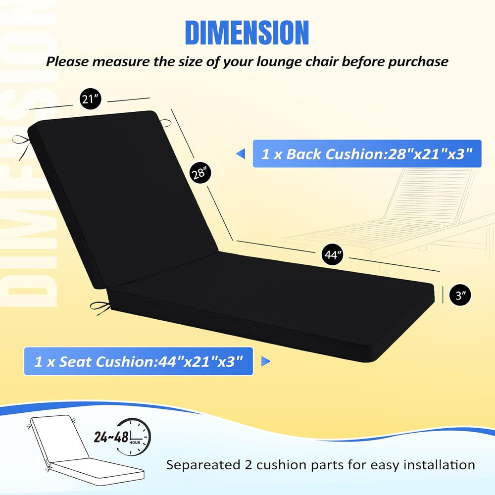 Basic Beyond Chaise Lounge Cushions Outdoor, 3-Layer Waterproof Outdoor Furni...