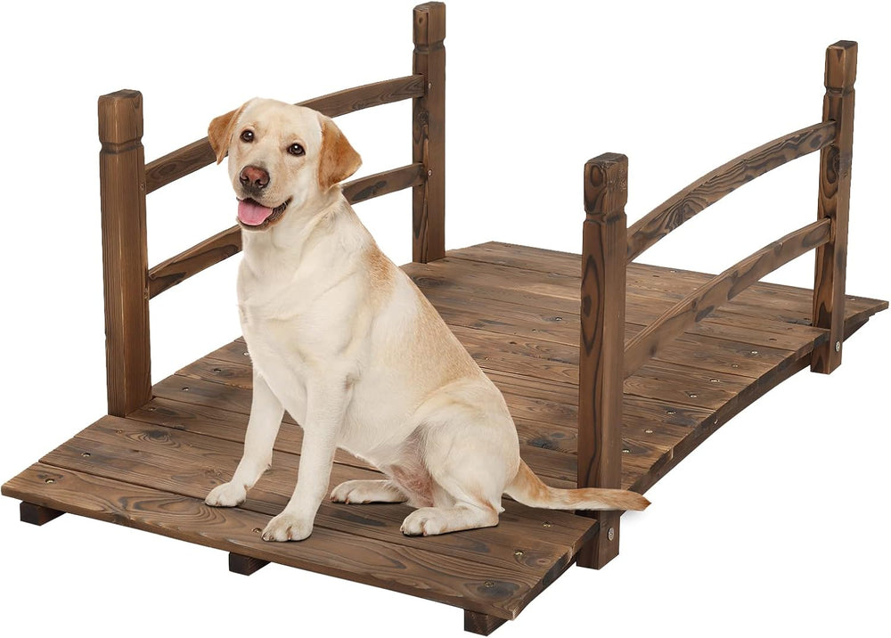 VINGLI 4 ft Garden Bridge, Arch Walkway Wooden Bridge with Safety Rails Carbo...