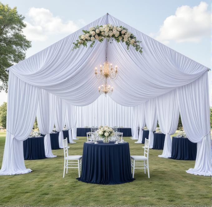 4 Panels 5x20ft White Ceiling Drapes for Wedding Parties, Wrinkle Free 20ft L...