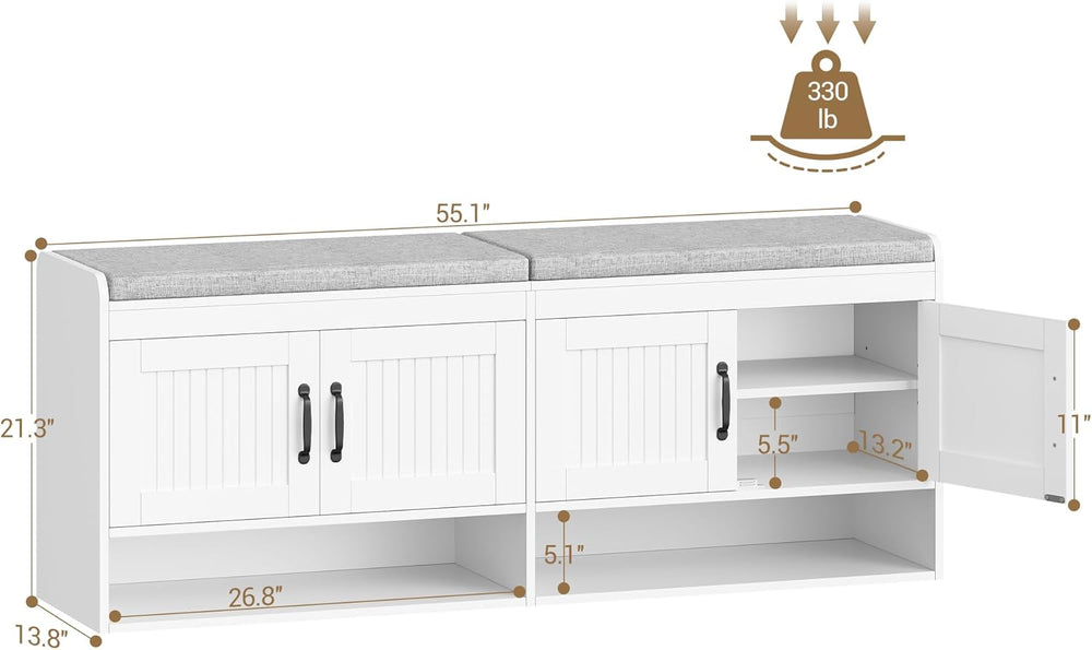 Hzuaneri 55.1" Shoe Storage Bench, Shoe Bench with 4 Doors & Padded ...