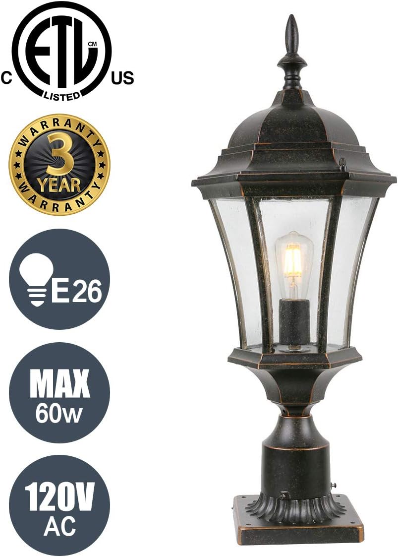 Cast Aluminum 24" Large Outdoor Post Light with 3" Pier Mount, Bron...