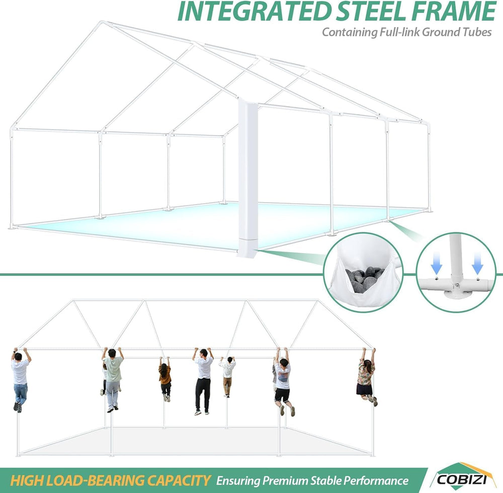 COBIZI 20x20 Outdoor Party Tent Heavy Duty Waterproof Canopy Shelter with 6 S...
