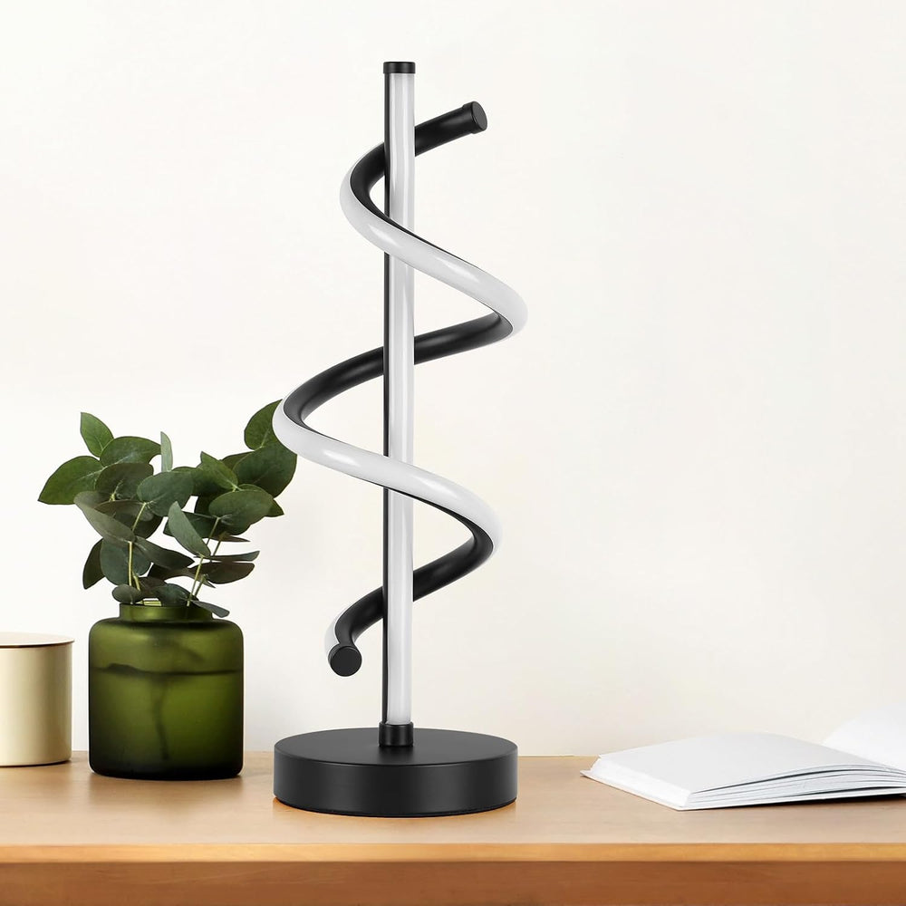 NUÜR Black Spiral LED Table Lamp, Dimmable Metallic Bedside Lamp