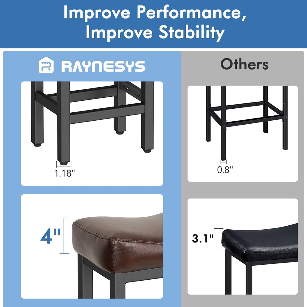 Raynesys 29 Inche Bonded Leather Counter Height Bar Stools Set of 2 Square