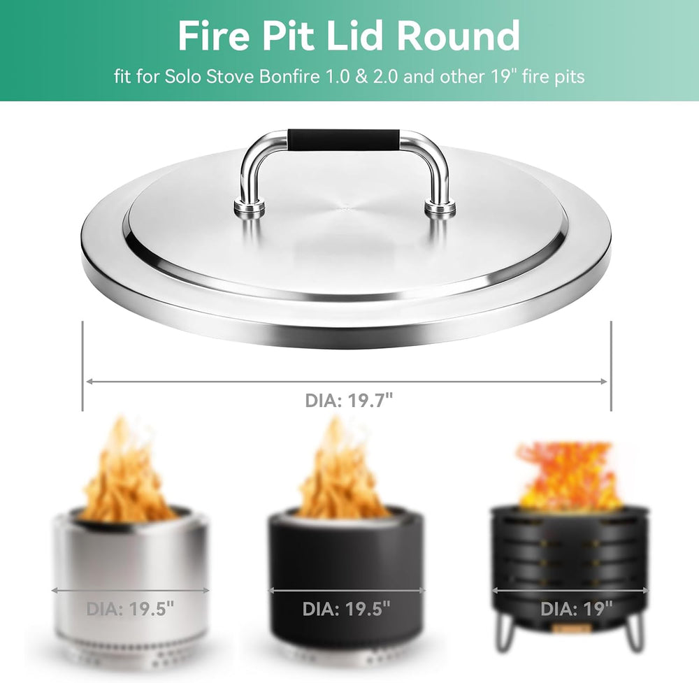Fire Pit Lid for Solo Stove Bonfire 19.5", 304 Stainless Steel Round Fir...