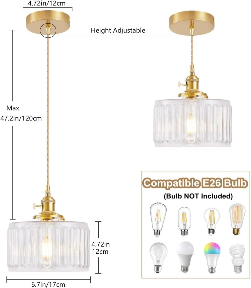 Glass Pendant Light 2 Pack Vintage Brass Hanging Lamp Farmhouse Rustic Indust...