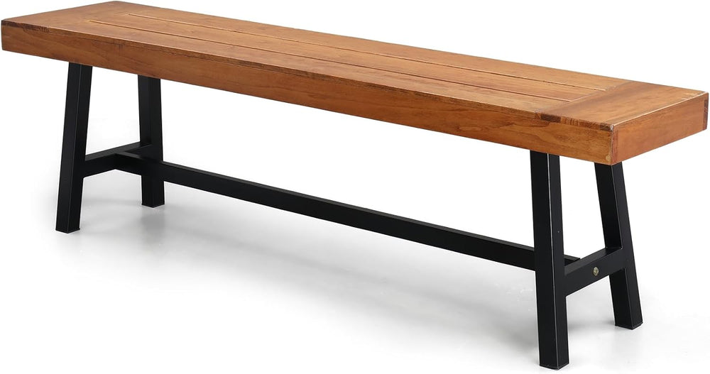VINGLI Outdoor Bench with Metal Legs Rustic, Wood Dining Bench Indoor Outdoor...