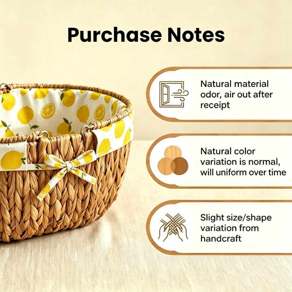 Medium Picnic Basket, Woven Water Hyacinth with Handles for Camping