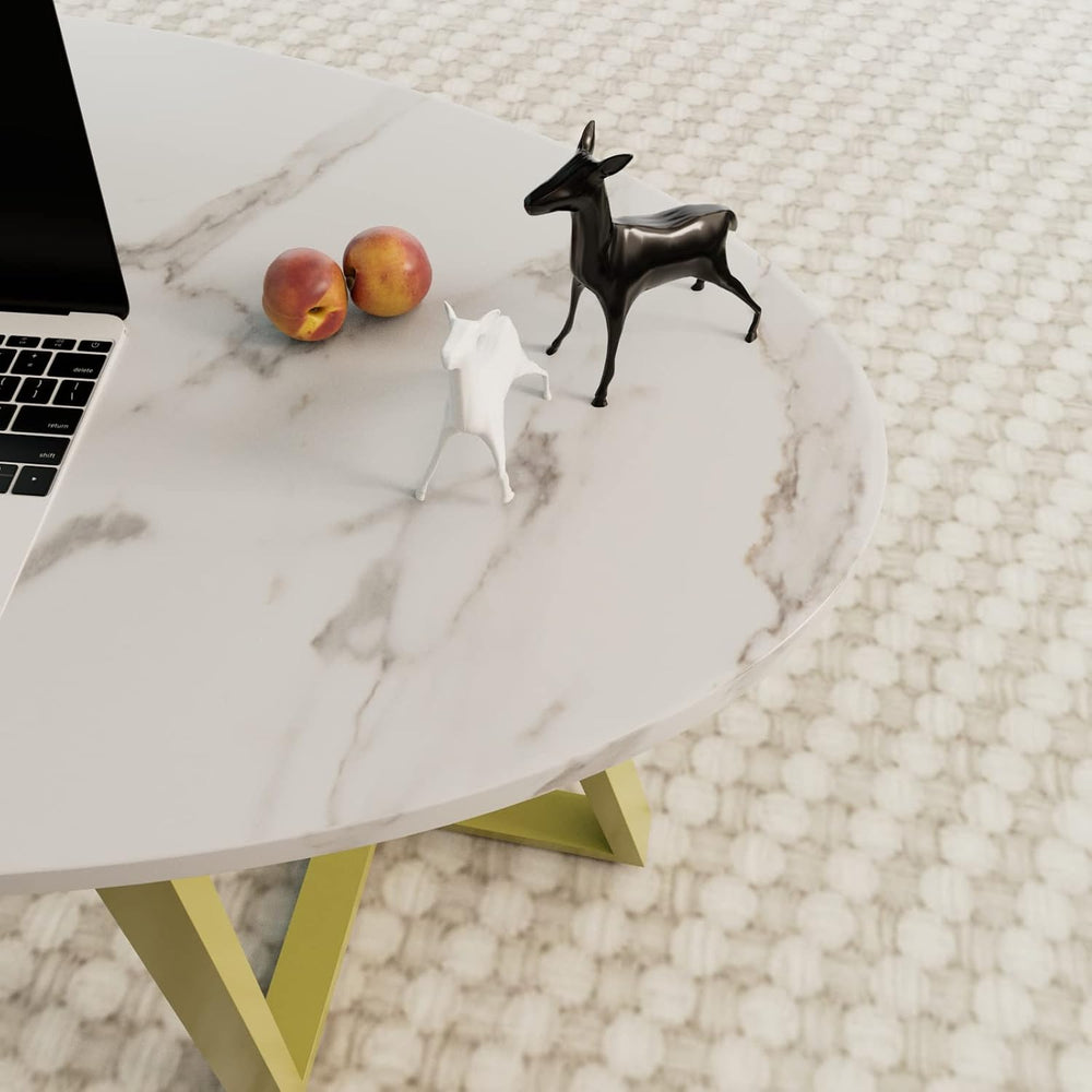 Wolawu Coffee Table White Faux Marble Coffee Table for Living Room,Oval Cente...