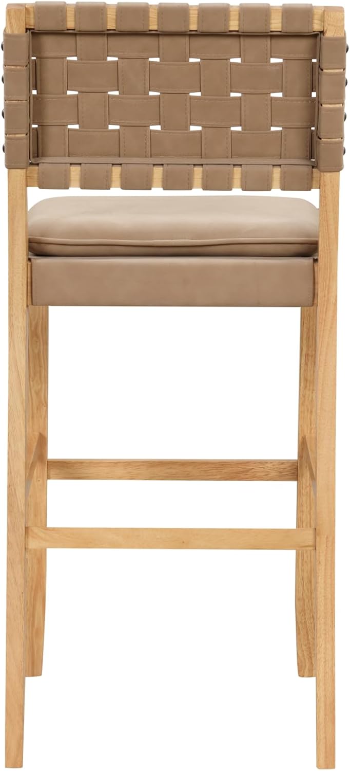 Nathan James Cohen Mid-Century Modern 29 in. Wood Bar Stool, Upholstered Faux...