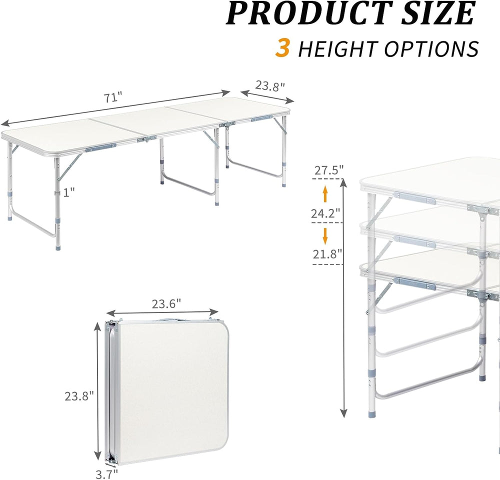 6.0 Ft Folding Portable Camping Table, White