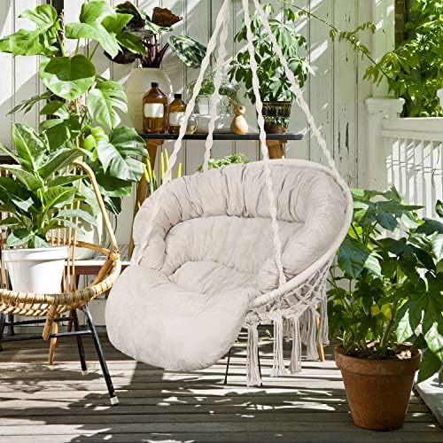 Hammock Chair with Cushion, Handmade Macrame Swing Chair with Hanging Hardwar...